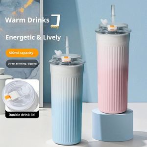Nuevo Termo Portátil de Acero Inoxidable de 500ml con Diseño Lindo a Rayas, Taza de Regalo con Aislamiento Térmico de 6-12 Horas y Pajita para - Product Image 1