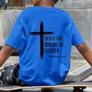 เสื้อยืดเด็กชาย FOXA ลายคริสเตียน แขนสั้น ผ้าฝ้าย 100% ลายกางเขน ข้อพระคัมภีร์ สร้างแรงบันดาลใจ เสื้อผ้าทางศาสนาสำหรับเด็ก - Product Image 3