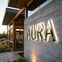 Enseigne personnalisée en lettres 3D miroir or rose, logo de luxe en acier inoxydable brossé pour l'identification murale de la réception d'hôtel