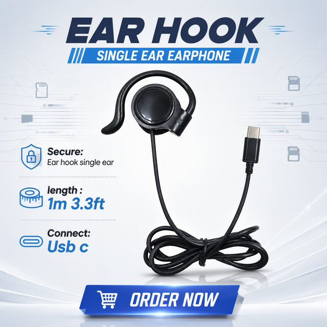 Portable Single-Ear Earphone with 1m Cable Type c Plug for Tour Guide Receiver Conference Phone Computer