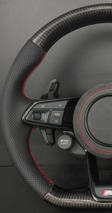 Volant en fibre de carbone véritable avec surpiqûres rouges et bouton de démarrage pour <span class=keywords><strong>Audi</strong></span> A3/A6/A8, style course personnalisé, haute qualité - Product Image 5