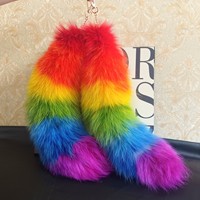 Porte-clés de voiture en vraie fourrure de renard, mignon, avec grande queue arc-en-ciel, simple, haut de gamme, en peluche, pour sac, modèle KK15, de Hebei