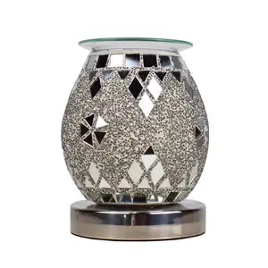 Silver Art Glass Mosaic Touch Lamp Aroma Warmer Electric Wax Melt Burner For Scented Wax Home Use Fragrance Oil Burner