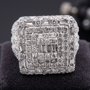 Rhodium Plated Square Cocktail Ring for Women Sparkling Diamond Cut Baguette and Round Stone <b>Cluster</b> - Product Image 4