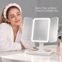 Miroir cosmétique pliable avec 3 lumières LED à intensité réglable par capteur tactile, rotation à 360 degrés, grossissement 3X, utilisation sur bureau