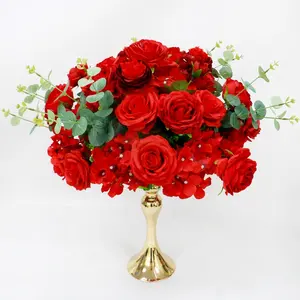 الأحمر الفاوانيا روز الكافور يترك كرة من الزهور الاصطناعية الزفاف حزب قوس ديكور الطابق الأزهار