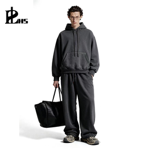 Conjunto de Sudadera con Capucha y Pantalones de Chándal de Forro Polar Oversize, Grueso y Pesado, Unisex, de Corte Holgado, Estilo Urbano - Product Image 2