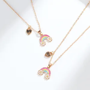 Best Friend Rainbow Pendant Necklace Fashion Zinc Alloy Enameled Jewelry Set