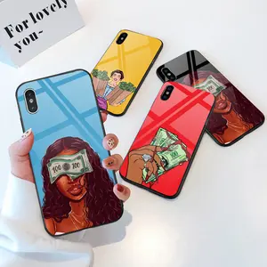 Verdienen Sie Geld nicht Freunde Kash Melanin Black Girl Glas Handy hülle für Iphone 11pro Max Hard Mobile Cover