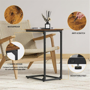Mesa auxiliar combinada de hierro y madera, 40x30x69 cm, mesa esquinera multifuncional para sala de estar y dormitorio - Product Image 2