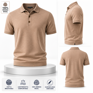 Polo de Lana Merino de Lujo Personalizado para Hombre, Transpirable, Antiolor, Ligero, Tejido Suave, OEM ODM - Product Image 2