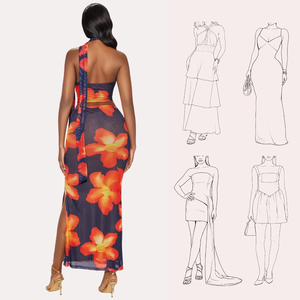 Rücken loses zweiteiliges Set Bodycon Maxi Dress Sets Damen Träger loses Korsett Crop Tops und lange Röcke Anzüge Urlaubs outfits - Product Image 3