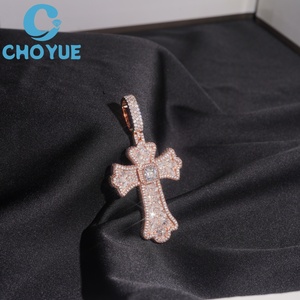 Iced Out Colors Moissanite Cross <b>Charms</b> Pendant 925 <b>Silver</b> 18K Gold Plated VVS Moissanite Cross Pendant Hiphop Jewelry - Product Image 4
