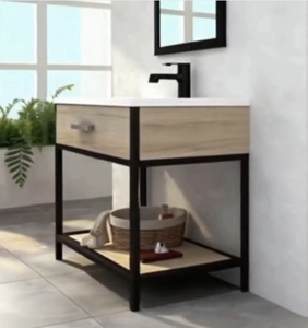 Lavabo in Ceramica con Base in Ferro Nero, Mobile Lavabo Autoportante con Supporto in Acciaio Inox 304, Arredamento in Metallo Personalizzabile, Novità 2026 - Product Image 1