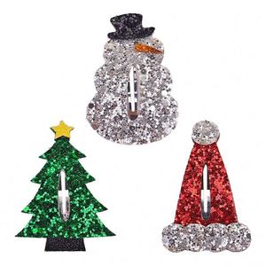 Pinza para el pelo infantil de estilo dulce navideño, de acetato, con diseño de árbol de Navidad, muñeco de nieve y sombrero, con lentejuelas BB, tipo 'Bye-bye Drip' para niños - Product Image 6