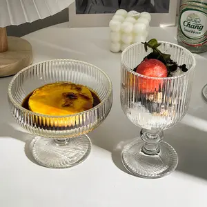 Kleinigkeit Schn upper geprägt Design Glass chale Set Eis Servier glasbehälter Fuß Dessert Glass chale für Geschirr Dekor
