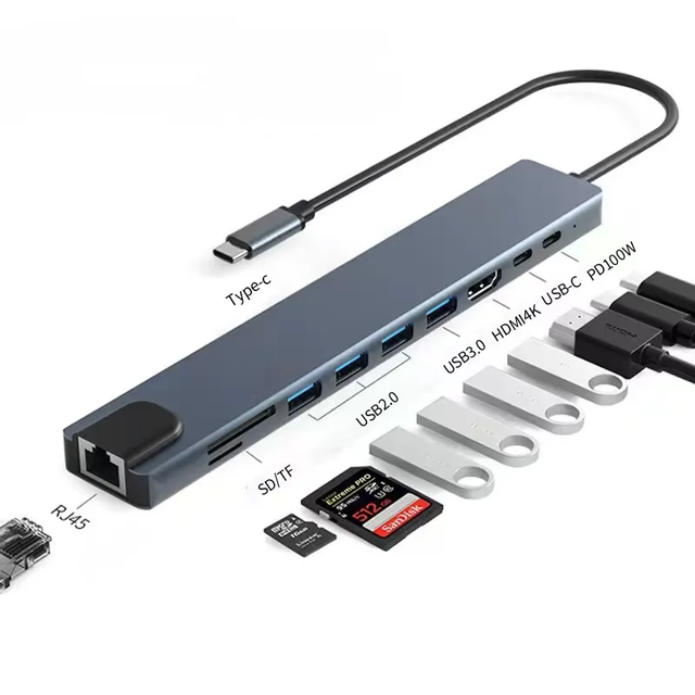 NKIWI 10 in 1 USB HUB 10 Port 3.0 4k 30hz Av Otg Card Reader Ethernet  Usb c Hubs High-speed Splitter Hub Usb Hdmi-compatible