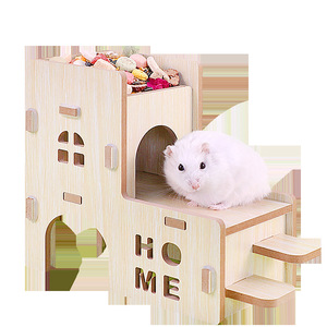 Casa de madera tipo dúplex para hámsteres, nido multifuncional para mascotas con plataforma y espacio para esconderse para mascotas pequeñas - Product Image 1