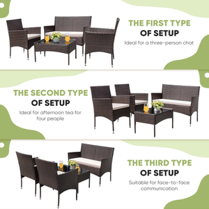 आधुनिक 4-टुकड़ा आउटडोर इंटीरियर के लिए फर्नीचर सेट रतन चेयर विचर सोफे गार्डन बातचीत बिस्ट्रो इनडोर आउटडोर उपयोग के लिए - Product Image 5