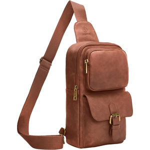Premium Genuine Leather Vintage <b>Sling</b> <b>Bag</b> Small Messenger <b>Bag</b> with Zipper Buckle Closure <b>for</b> Everyday Carry and <b>Travel</b> - Product Image 2