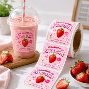 Étiquettes autocollantes rectangulaires en papier pour smoothies aux fraises, impression numérique écologique, emballage de boissons - Product Image 2
