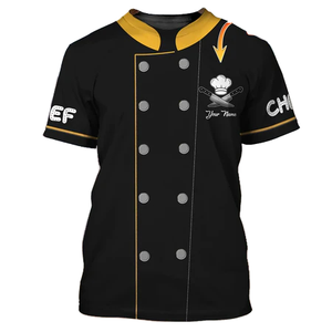 Camiseta de Chef con Nombre Personalizado, Impresión por Sublimación 3D, Manga Corta, Uniforme de Cocina para Restaurante, Venta al Por Mayor, OEM, Multicolor - Product Image 2