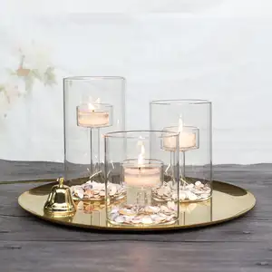 透明玻璃茶灯烛台玻璃奉献烛台感谢给桌/婚礼求婚派对节日