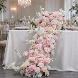 Guirnalda de Rosas de Seda Rosa y Blanca de Alta Simulación, Centro de Mesa Romántico para Bodas, Decoración Floral Artificial - Product Image 1