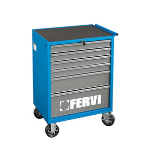 Chariot à outils Fervi, armoire roulante en acier à 6 tiroirs avec serrure et roulettes pour le rangement en atelier - Product Image 1
