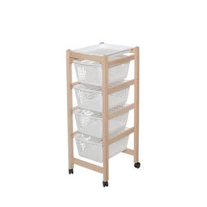 Chariot de rangement en bois de hêtre de qualité supérieure avec paniers en plastique - Pour entrée ou usage hôtelier - Product Image 3