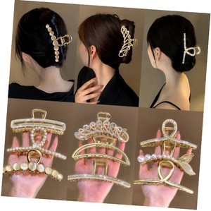 <span class=keywords><strong>Pince</strong></span> à <span class=keywords><strong>cheveux</strong></span> en métal avec perles de 11cm, diamant, cristal, luxe, plaqué or, paillettes, <span class=keywords><strong>strass</strong></span>, élégante <span class=keywords><strong>pince</strong></span> de requin - Product Image 2