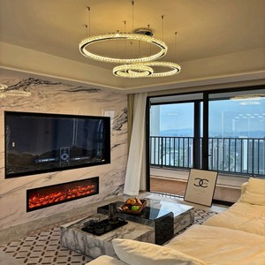 Cheminée électrique moderne autoportante Meuble TV Slimline noir avec LED Intelligence Flame Inset pour usage domestique - Product Image 2