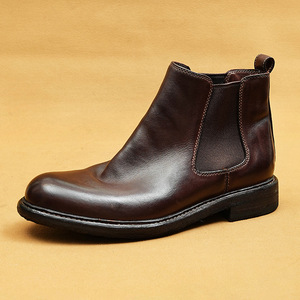 Botas de cuero genuino para hombre, altura al tobillo, punta redonda, sin cordones, suela de goma antideslizante, color sólido, impermeables, al por mayor - Product Image 6