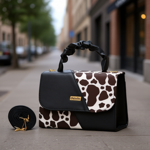 Sac bandoulière Fana Lcela imprimé vache en PVC avec doublure en PU, fermeture éclair, deux poignées, sac à bandoulière pour femme toutes saisons - Product Image 2