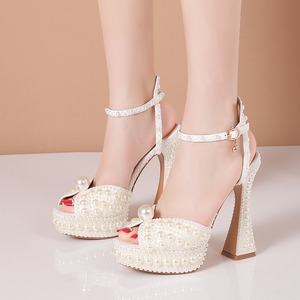 Delicate Pearl Decorated <b>Open</b> <b>Toe</b> <b>Platform</b> High <b>Heel</b> Sandals for Ladies Ankle Strap Formal Shoes for Bridal Evening Occasions - Product Image 6