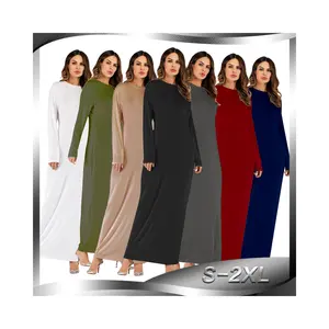이슬람 내부 원피스 단색 모달 면 긴 소매 Rode Abaya 최고 품질 겸손한 통기성 직물 이슬람 여성 원피스