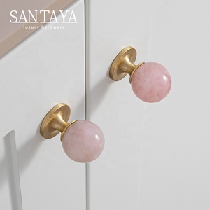 Santaya实心黄铜水晶拉手厨房橱柜拉手天然石材拉手衣柜梳妆台抽屉旋钮家具小旋钮 - Product Image 5
