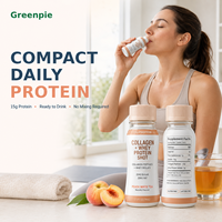 Greenpie ODM Collagen Whey Protein Liquid Shot saveur pêche et thé blanc, boisson protéinée liquide au collagène pour la récupération de la peau et des muscles
