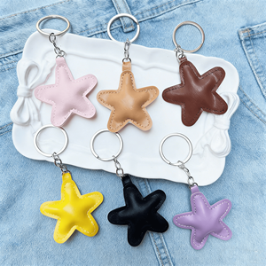 Ventes en gros de porte-clés en cuir PU pas cher, idées de porte-clés mignons, porte-clés à pompon en stock, porte-clés en cuir en forme d'étoile - Product Image 5