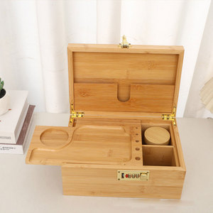 Natural <b>Bamboo</b> Stash Box Custom Logo Wooden Smoking Accessories Smell Proof Storage Case <b>Container</b> with Rolling Tray and Lock - Product Image 1