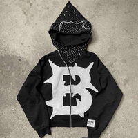 500gsm Logo personnalisé hommes lavage à l'acide soleil délavé patchs en détresse sweats à capuche broderie appliques surdimensionné Boxy hommes sweat à capuche zippé
