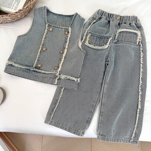 Set Alla Moda per Ragazze con Giacca in Denim e Pantaloni, Top a Maniche Lunghe Autunnale, Motivo Uniforme, Tre Pezzi Popolari <span class=keywords><strong>Online</strong></span> - Product Image 6