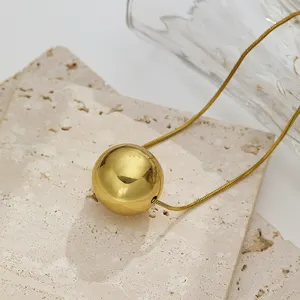 XIXI di lusso semplice ciondolo con perline a sfera rotonda placcato in oro 18K da donna in acciaio inossidabile catena a maglie di moda gioielli collane