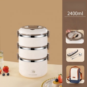 Lonchera Bento de Acero Inoxidable Aislada de 3 Niveles, Hermética, Apta para Microondas, Térmica, para Mantener el Calor de los Alimentos - Product Image 4