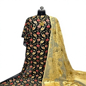 Elegante Conjunto de 3 Piezas de Ropa Kanga de Lujo para Mujer, con Bordado Floral, Cinta de Spandex, Ecológico, Manga Campana, Corte Holgado, Estilo Medio Oriente - Product Image 1