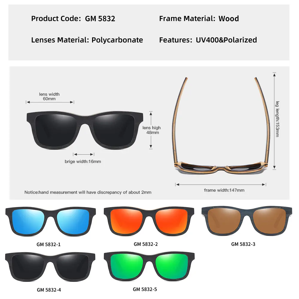 천연 대나무 나무 선글라스 고급 수제 편광 거울 코팅 렌즈 안경 맞춤 로고 MOQ 30pcs