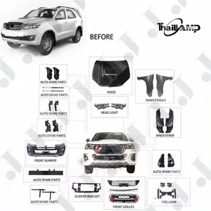 Hot Bán Nhà Máy Giá Cơ Thể Kit Phía Trước Bumper Phía Sau Bumper Side Váy Hơn Fender Lưới Tản Nhiệt Cho Hilux Vigo Nâng Cấp Để New Rocco