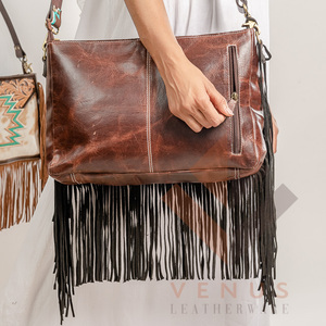 LW Women's Stylish Single Strap Cross Body Bag Genuine Leather Fringe <b>Shoulder</b> <b>Sling</b> for Girls Bohemian Style for Winter Spring - Product Image 2