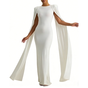 Vestido Maxi de Noche Formal para Mujer con Manga Capa, Cuello Redondo y Ajuste Ceñido - Moda - Product Image 3