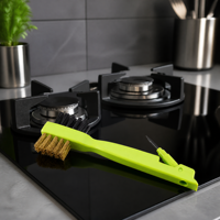 Brosse de nettoyage double face vert lime avec fil de laiton et poils rigides, grattoir intégré pour le nettoyage des joints et des carreaux